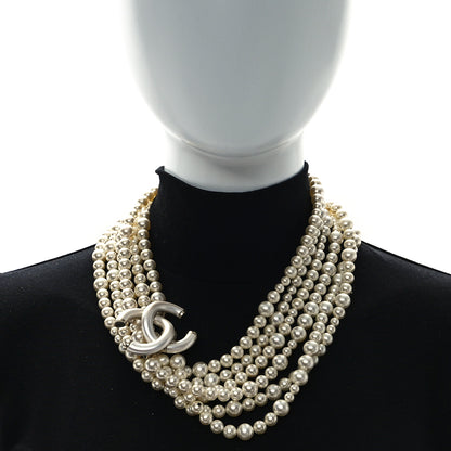 Chanel Graduated Pearl Studded CC Multi Strand Long Necklace Gold 2 of 6