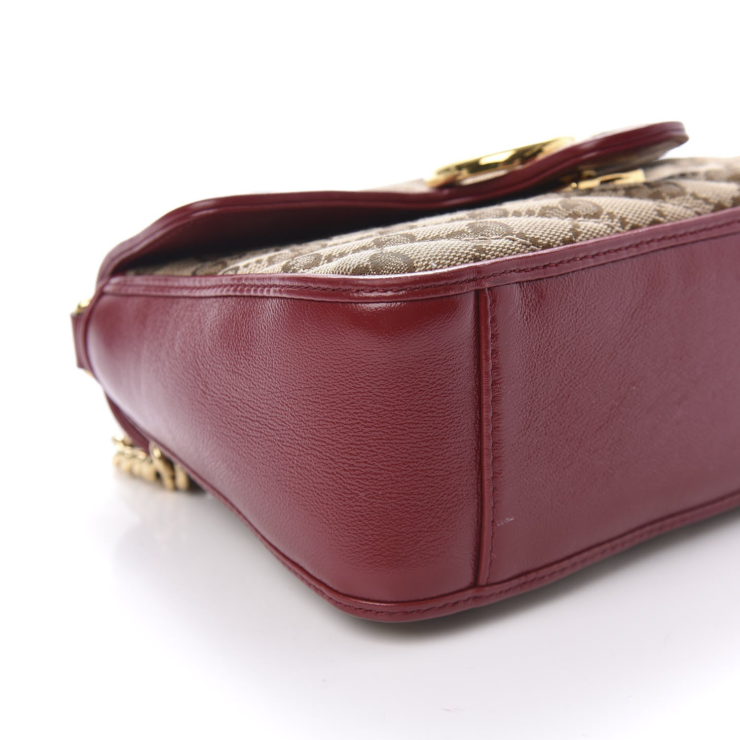 Gucci Monogram Glazed Calfskin Matelasse Diagonal Mini GG Marmont Top Handle Shoulder Bag Beige Ebony New Cherry Red 6 of 10