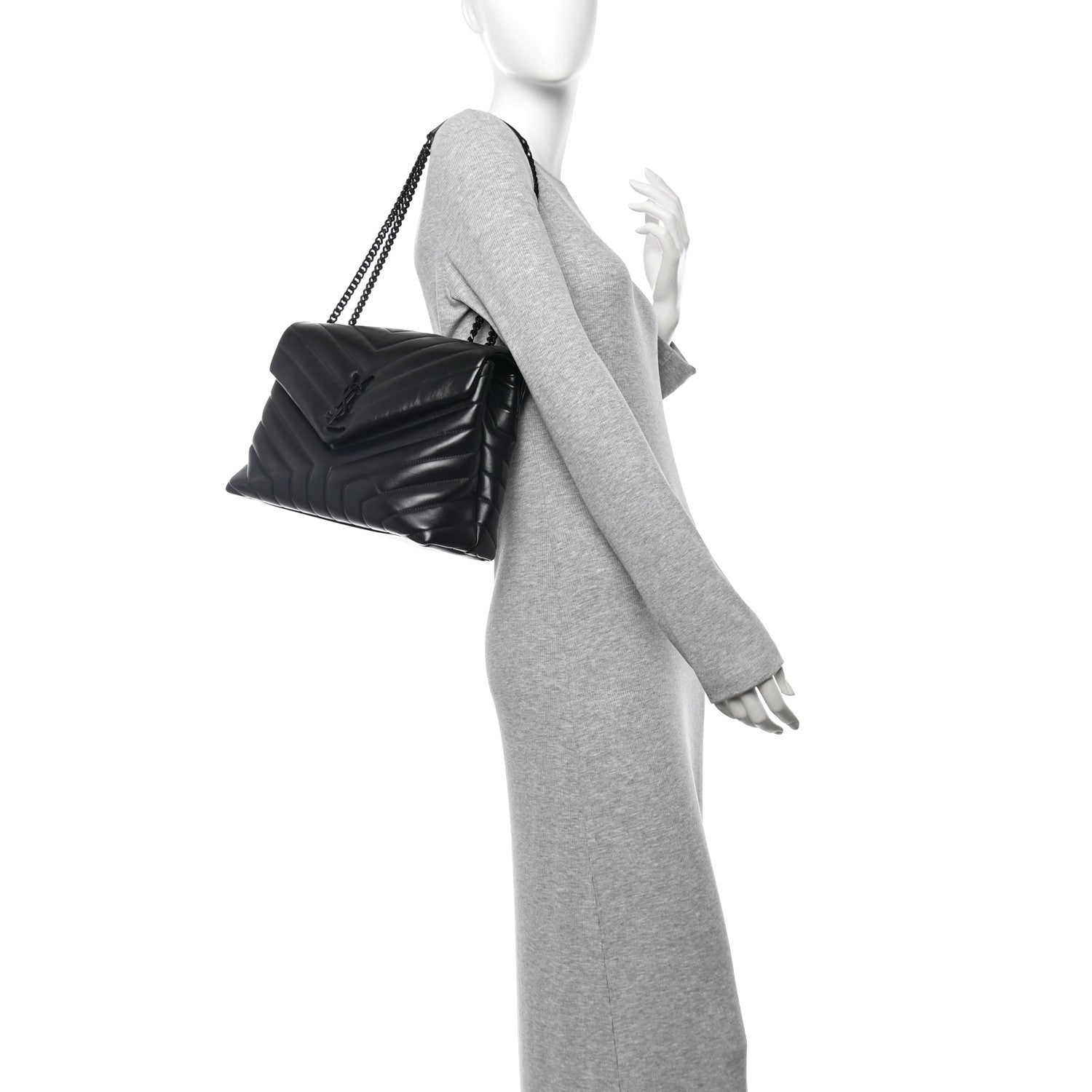 Saint Laurent Calfskin Y Quilted Monogram Monochrome Medium Loulou Chain Satchel Black 2 of 12