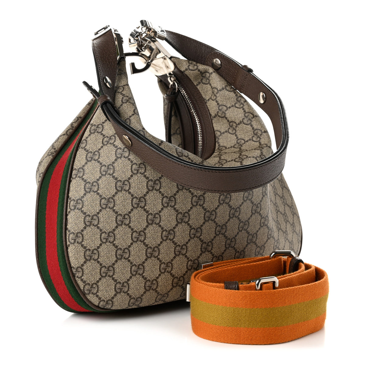 Gucci GG Supreme Monogram Textured Calfskin Web Large Attache Shoulder Bag Beige Ebony New Acero 3 of 10
