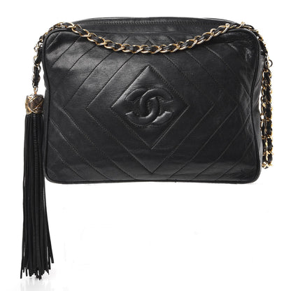 Chanel Lambskin Chevron Quilted Tassel Camera Case Black 1 of 9