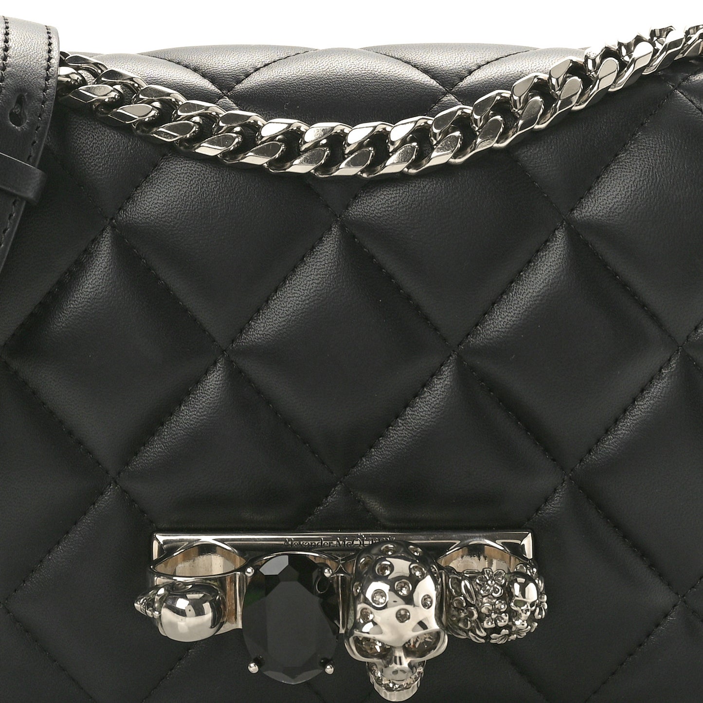 Lambskin Quilted Knuckle Shoulder Bag Black