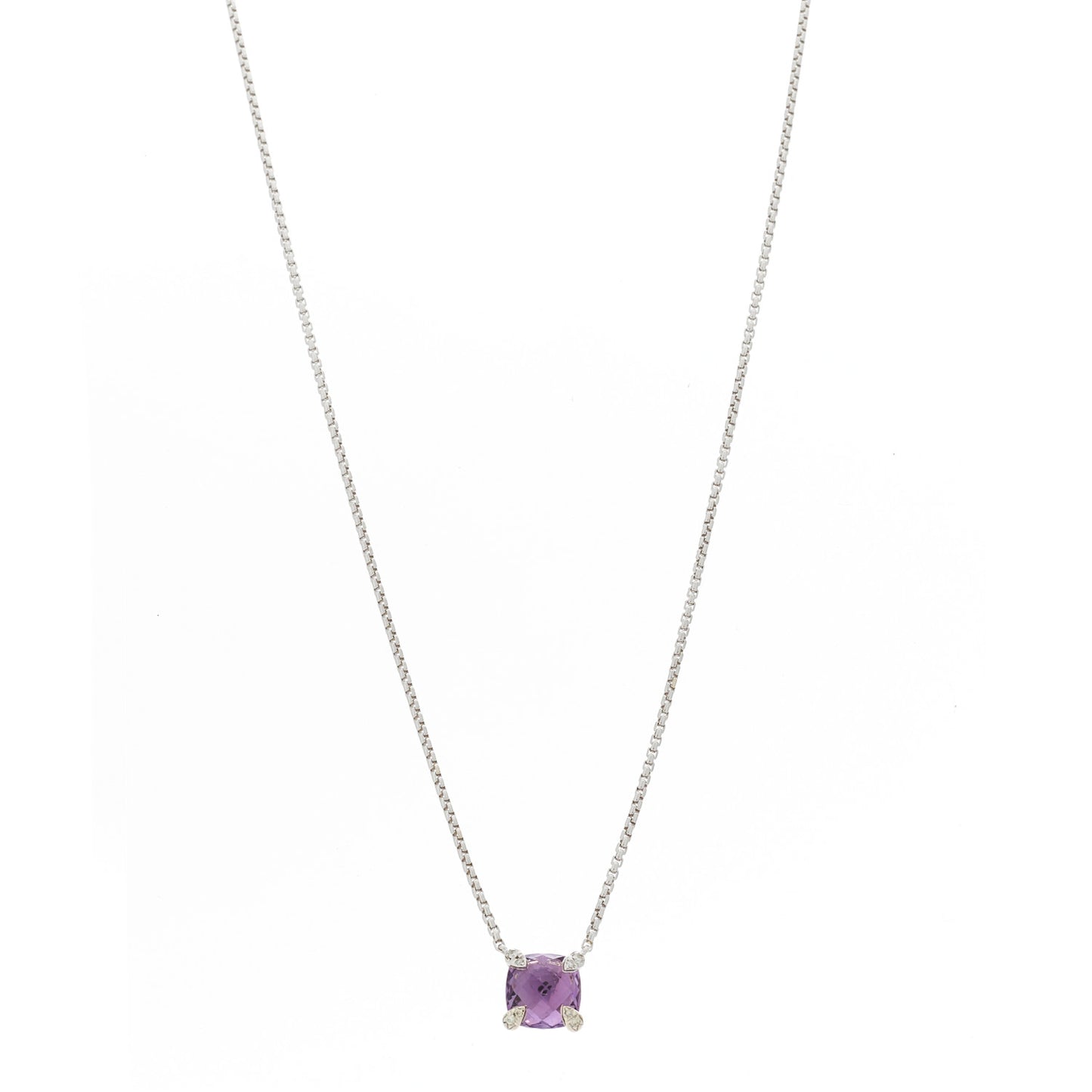 Sterling Silver Diamond Amethyst 9mm Petite Chatelaine Pendant Necklace