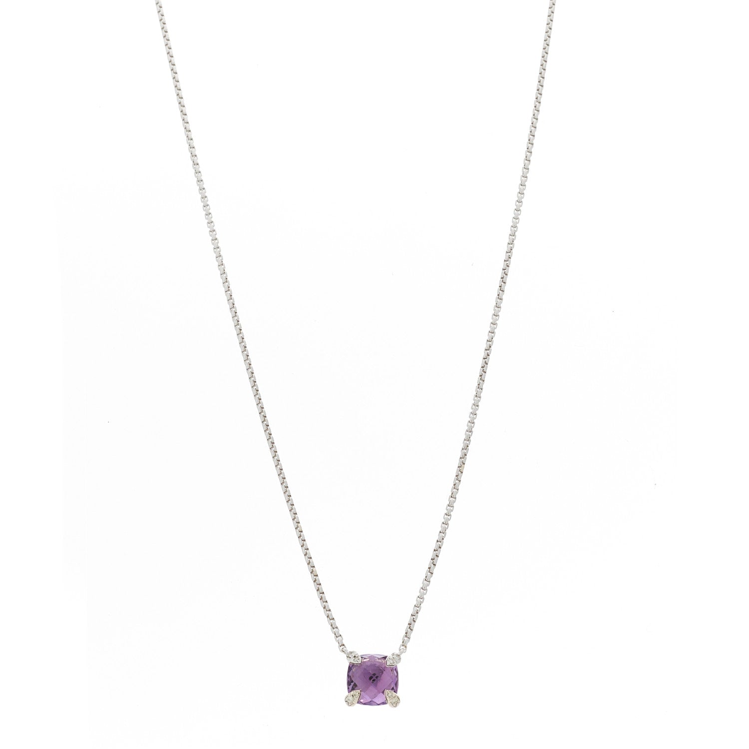 David Yurman Sterling Silver Diamond Amethyst 9mm Petite Chatelaine Pendant Necklace 1 of 6