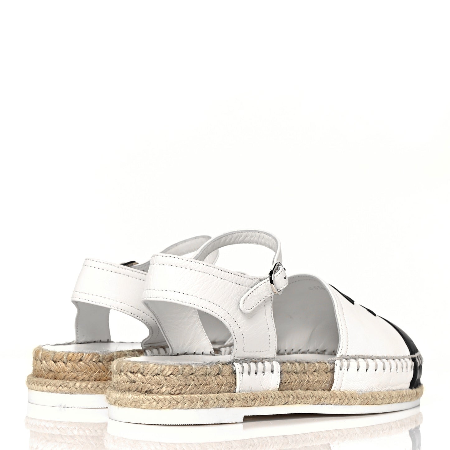 Lambskin Cap Toe CC Espadrille Sandals 36 White Black