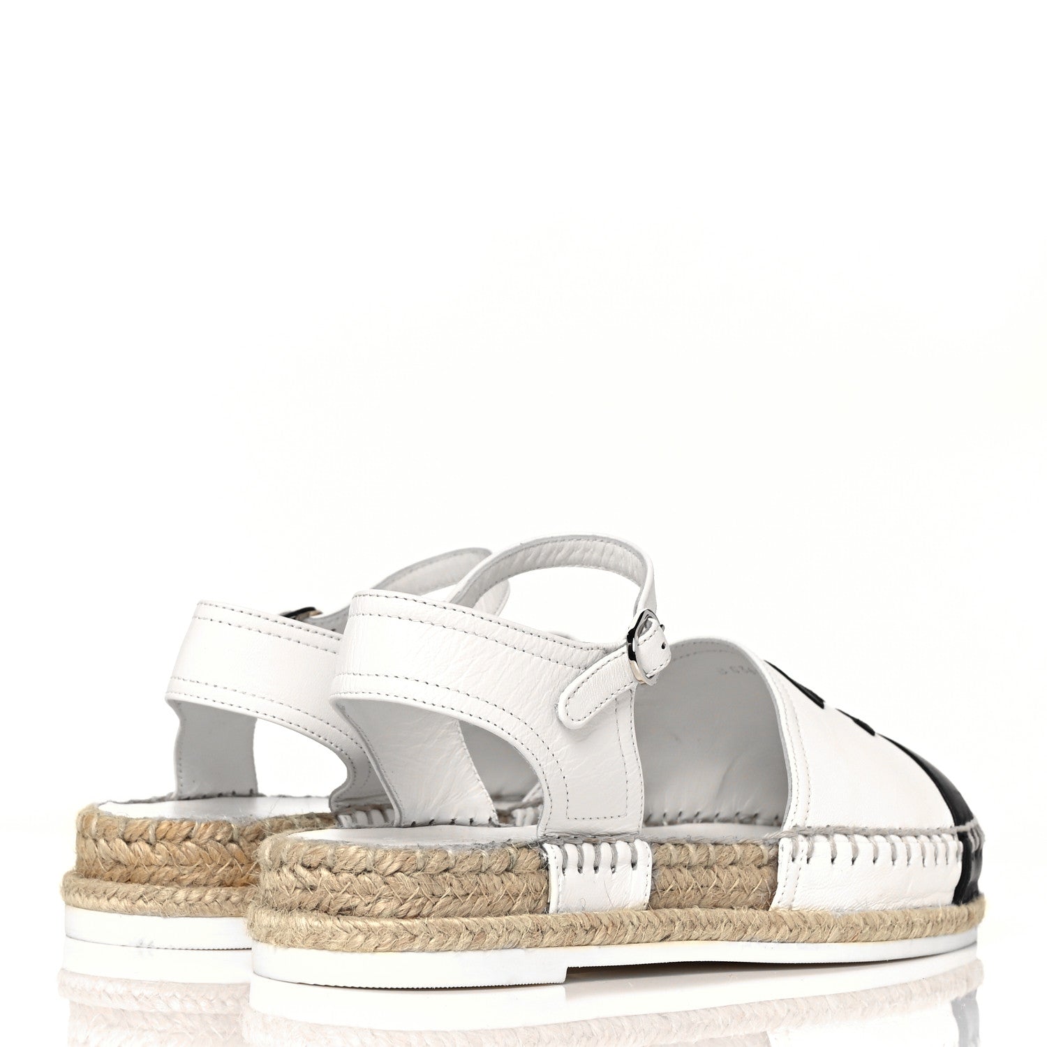 Chanel Lambskin Cap Toe CC Espadrille Sandals 36 White Black 4 of 7
