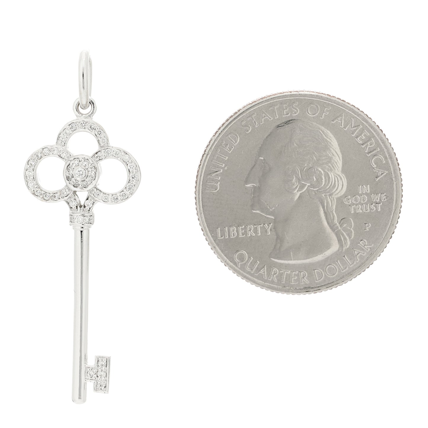 18K White Gold Diamond Mini Crown Key Pendant