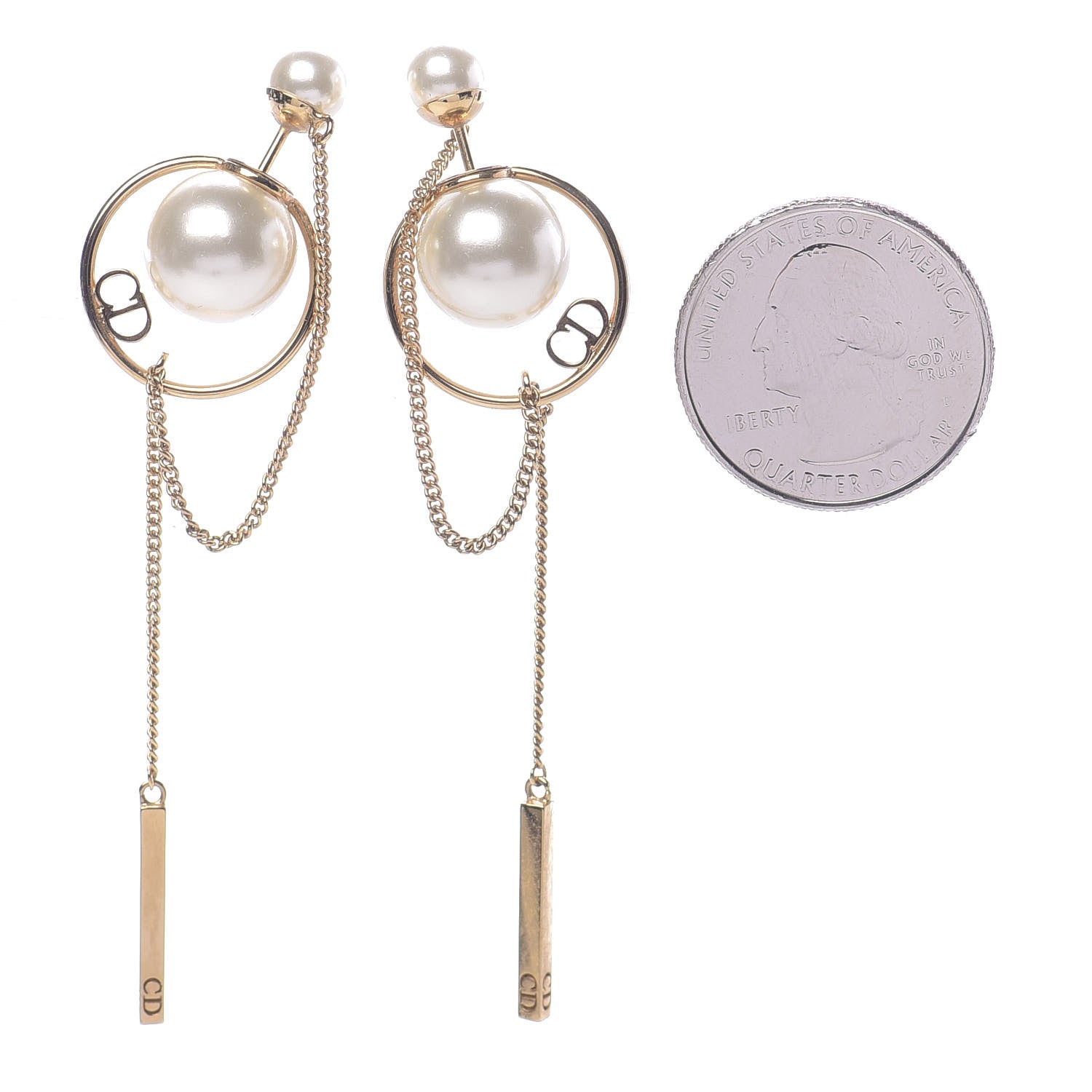 Christian Dior Pearl Tribales Dangle Chain Earrings Gold 2 of 4