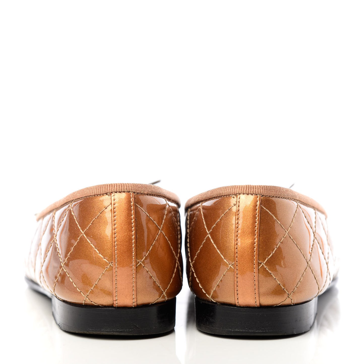 Metallic Patent Quilted CC Cap Toe Ballerina Flats 37.5 Bronze Grey