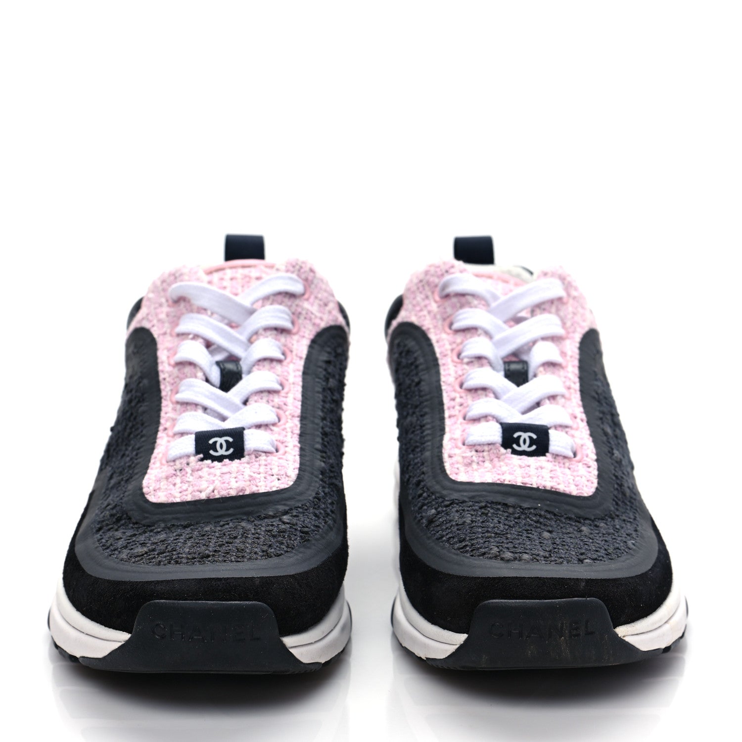 Chanel Tweed Suede Calfskin CC Sneakers 37 Gray Pink 2 of 8