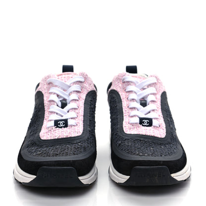 Chanel Tweed Suede Calfskin CC Sneakers 37 Gray Pink 2 of 8