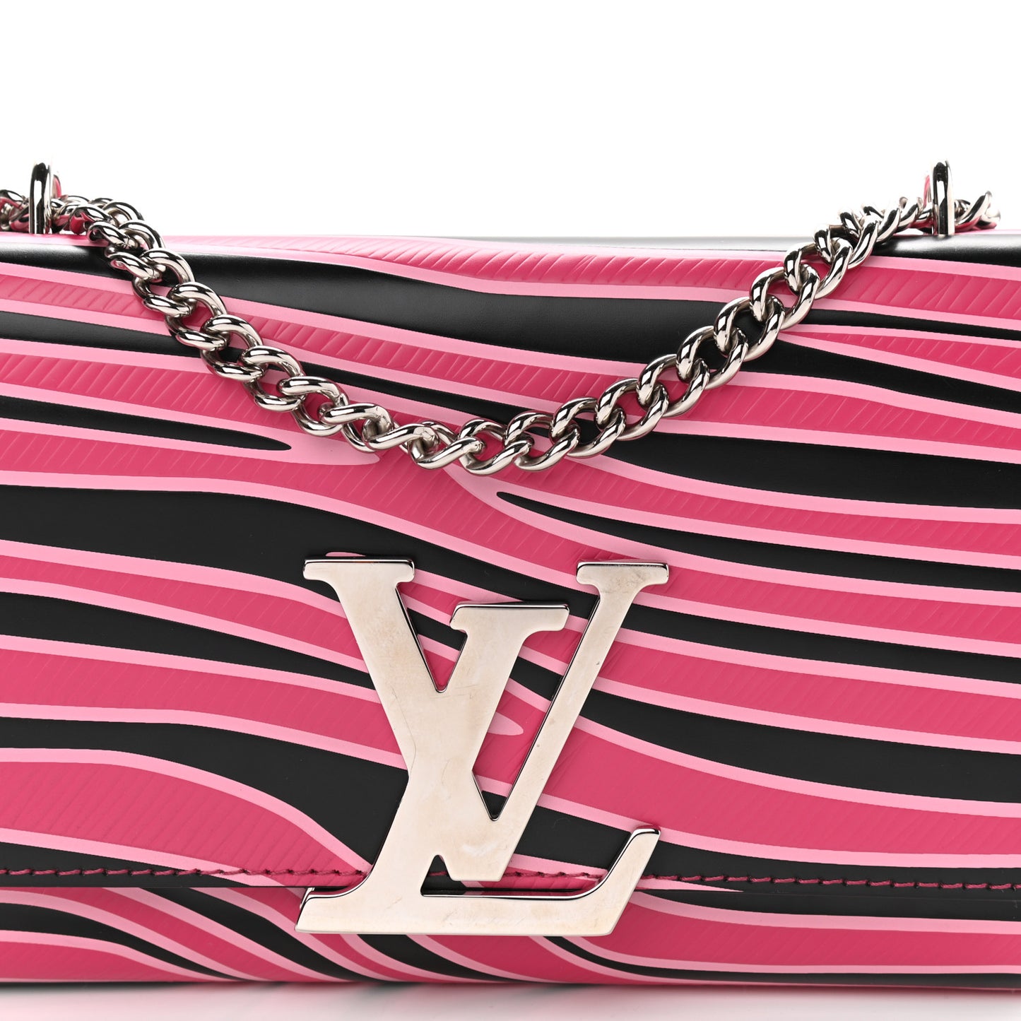 Calfskin Embossed Chain Louise MM Fuchsia Black