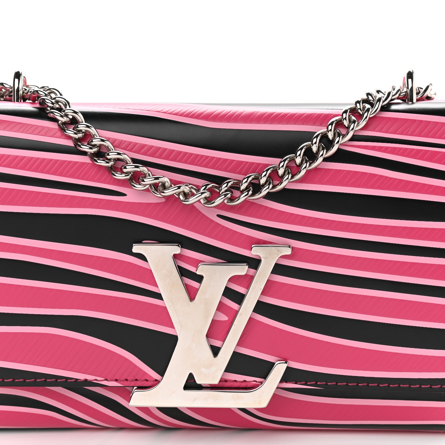 Louis Vuitton Calfskin Embossed Chain Louise MM Fuchsia Black 5 of 12