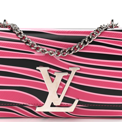 Louis Vuitton Calfskin Embossed Chain Louise MM Fuchsia Black 5 of 12