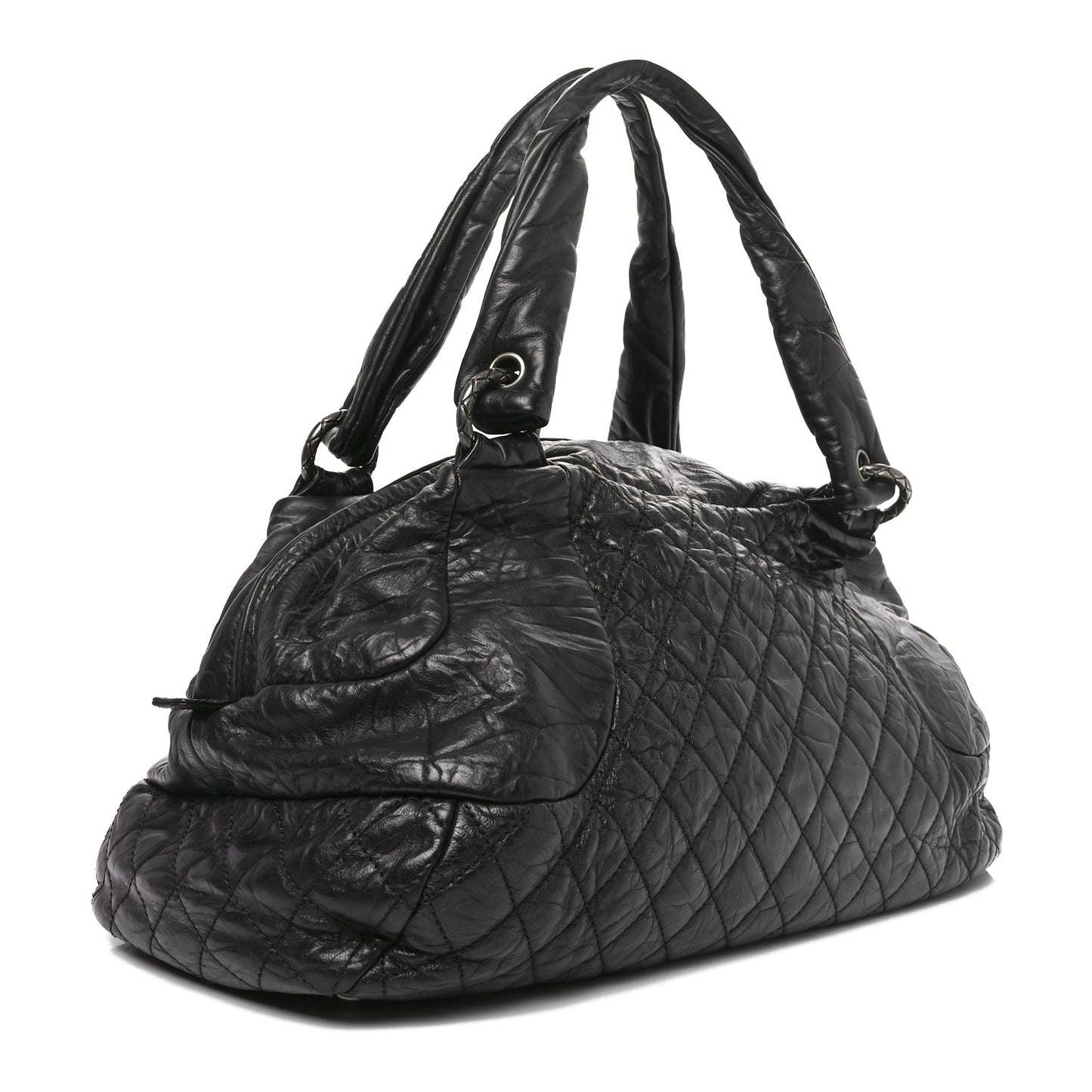Aged Calfskin Coco Rider Bowling Bag Black