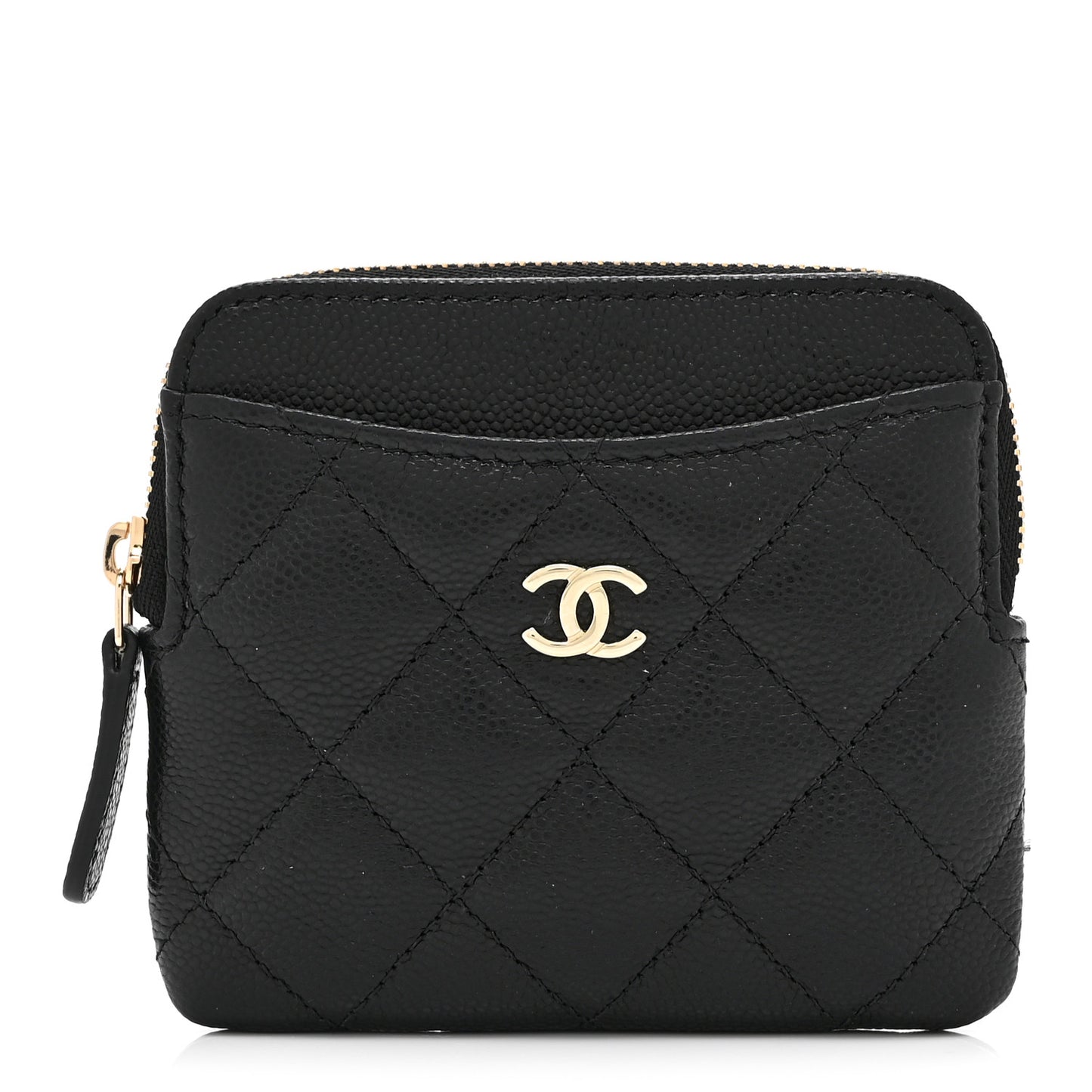Caviar Quilted Zip Card Holder Wallet Black
