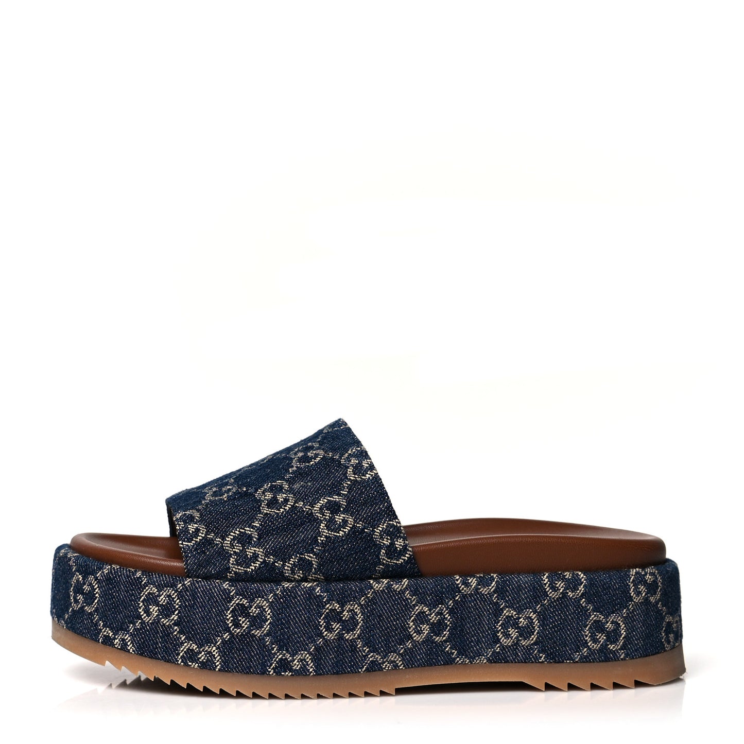 New Denim GG Monogram Angelina Platform 55mm Slide Sandals 37.5 Blue Tea