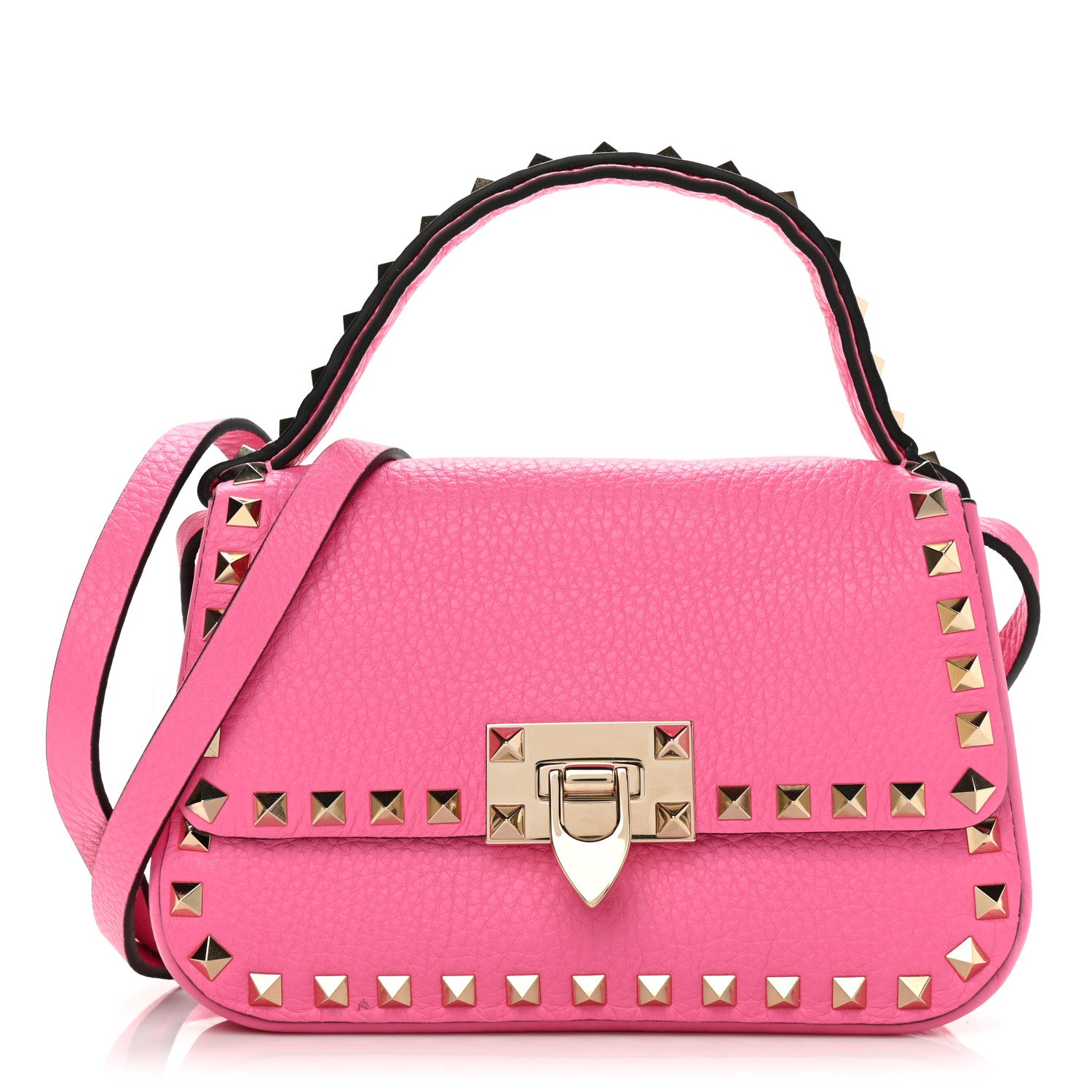 Valentino Garavani Grained Calfskin Small Rockstud Top Handle Bag Feminine Pink 1 of 9
