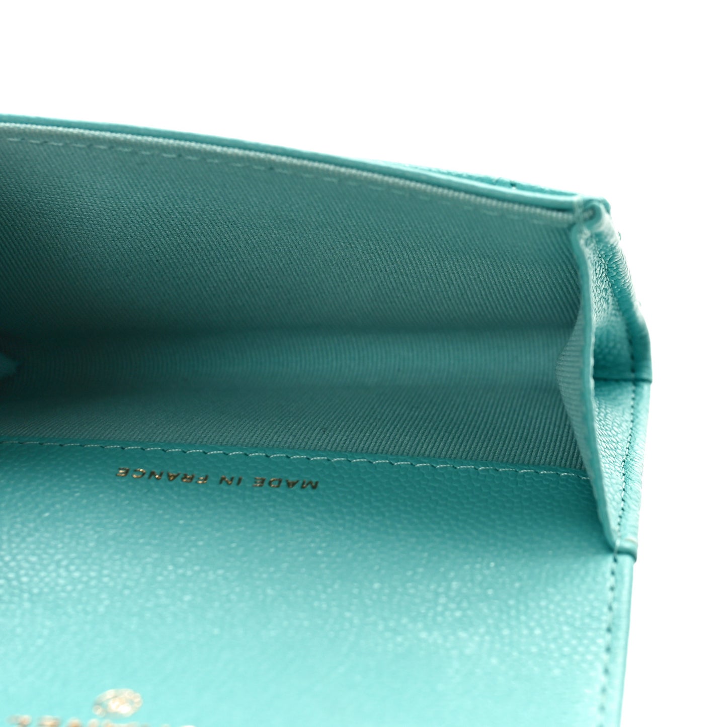 Caviar Quilted Flap Card Holder Wallet Turquoise