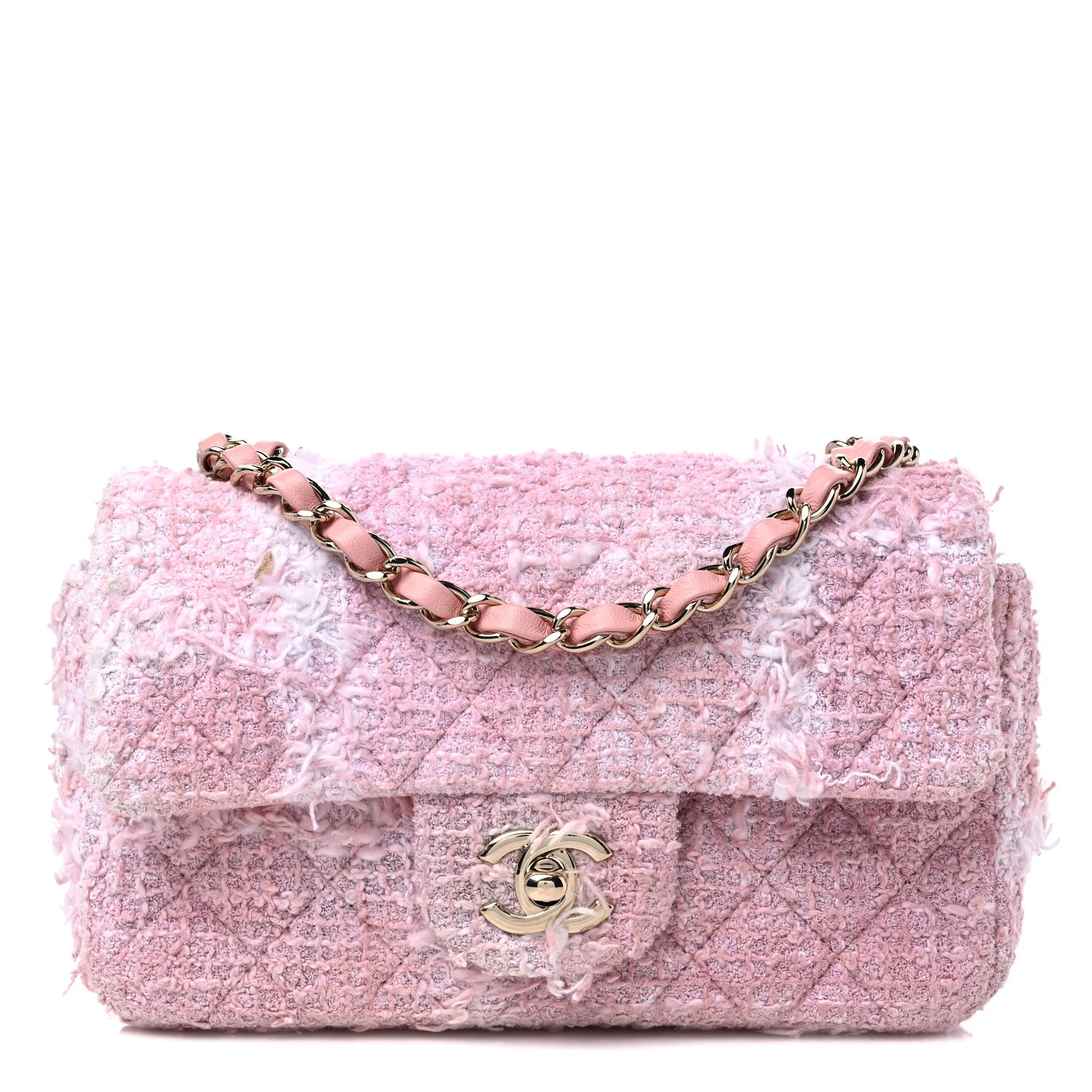 Chanel Tweed Quilted Mini Rectangular Flap Light Pink White 1 of 10