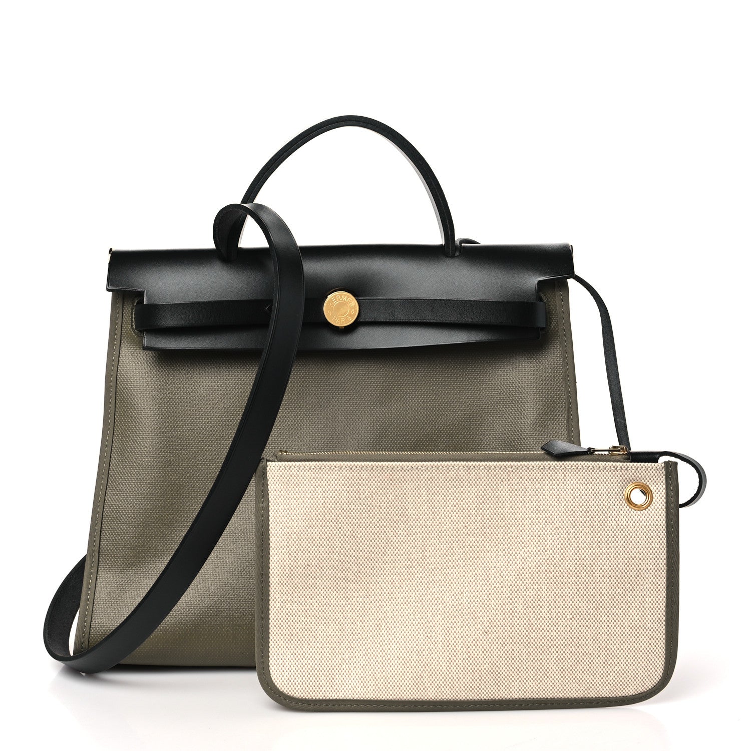Hermes Toile H Berline Vache Hunter Herbag Zip PM 31 Kaki Black 4 of 11