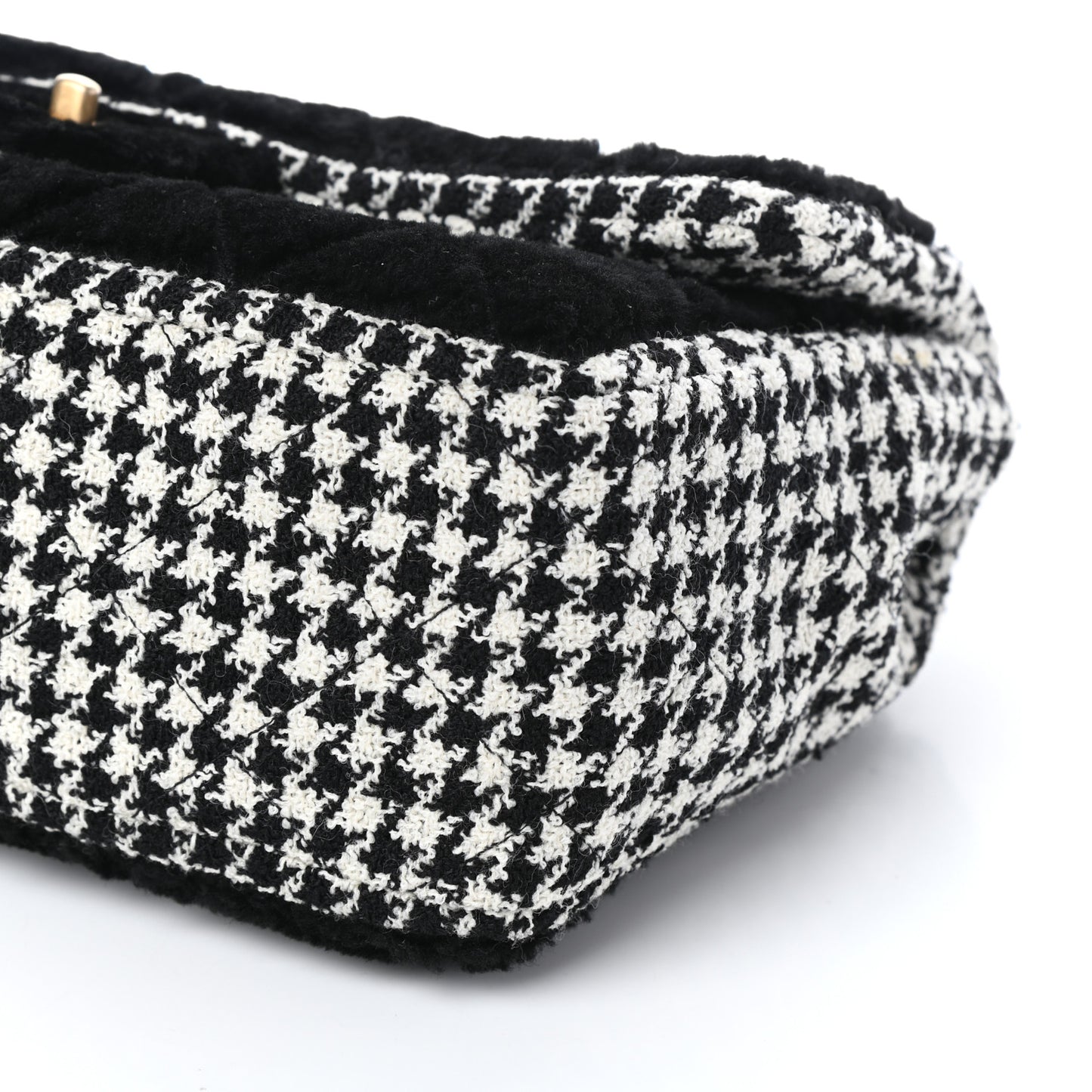 Shearling Tweed Jumbo Single Flap Black White