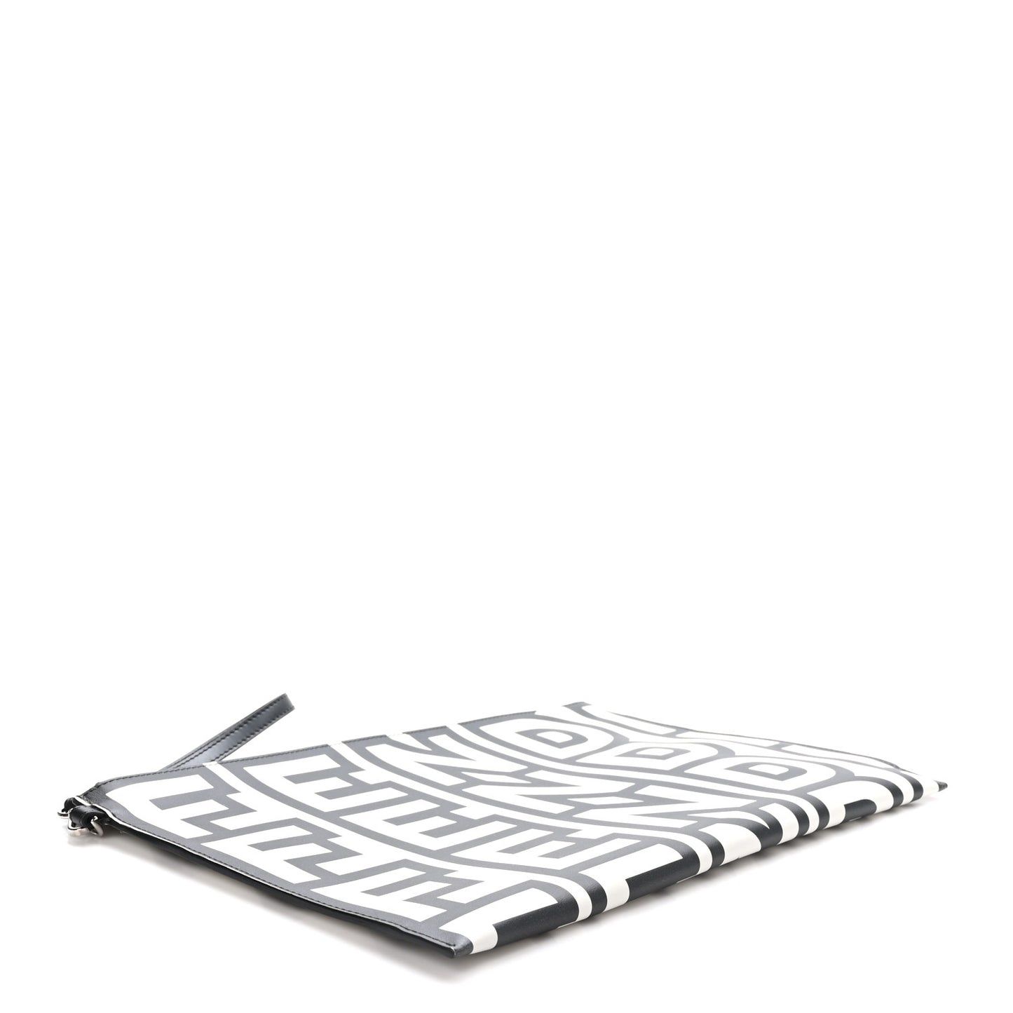 X MARC JACOBS Nappa Vitello King Logo Print Large Flat Pouch Black White