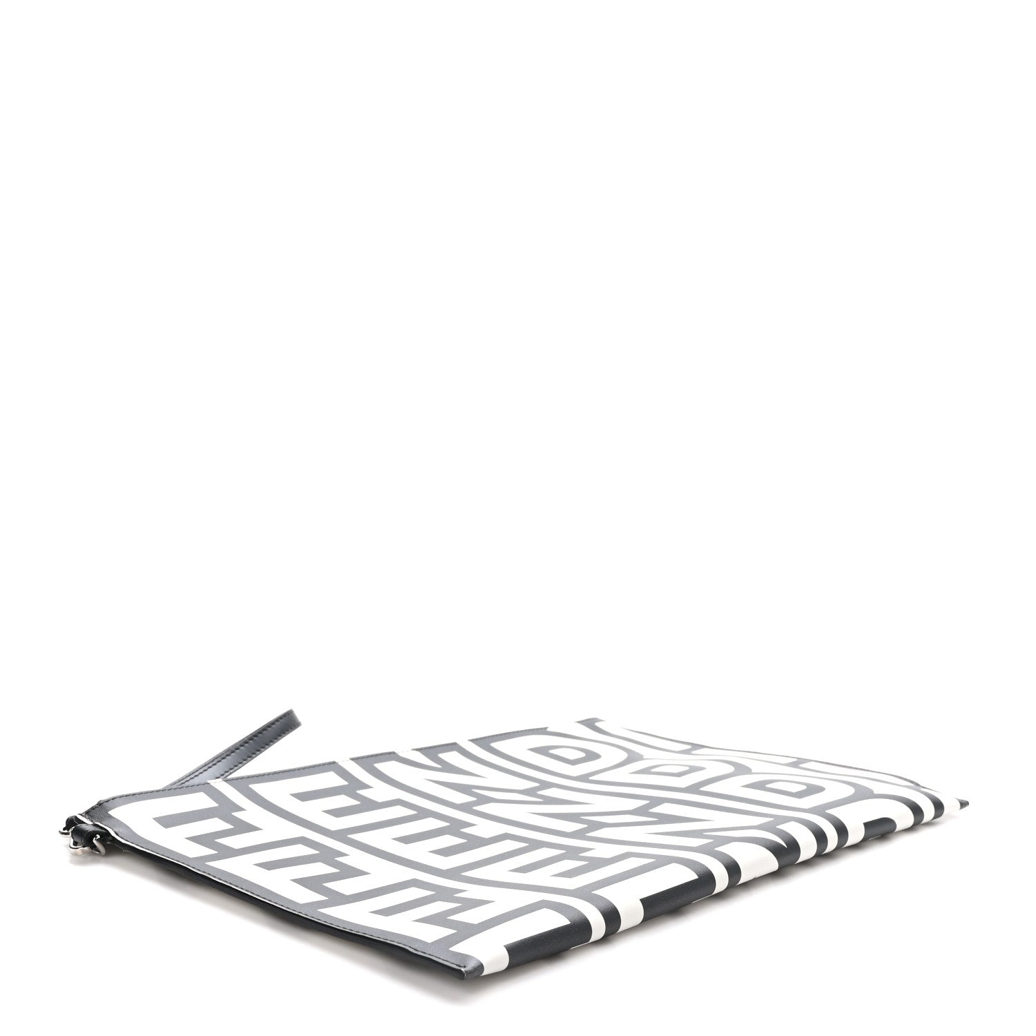Fendi X MARC JACOBS Nappa Vitello King Logo Print Large Flat Pouch Black White 4 of 8