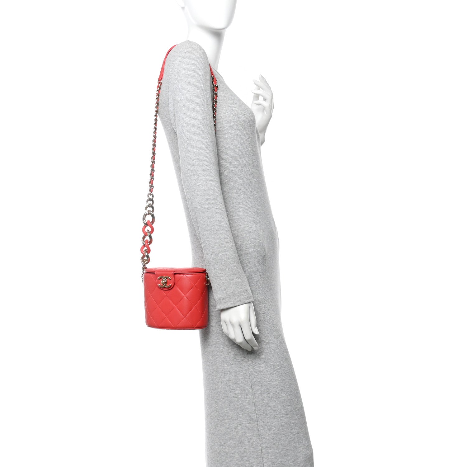 Chanel Lambskin Resin Elegant Chain Vanity Case Red 2 of 10