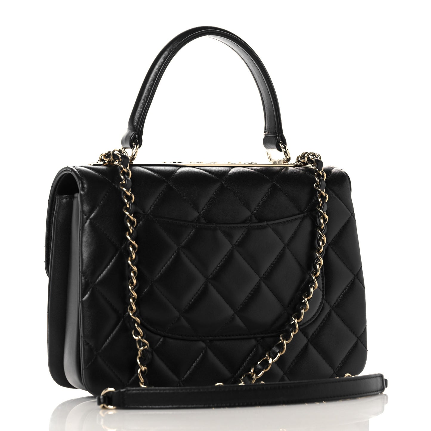 Lambskin Quilted Small Trendy CC Dual Handle Flap Bag Black