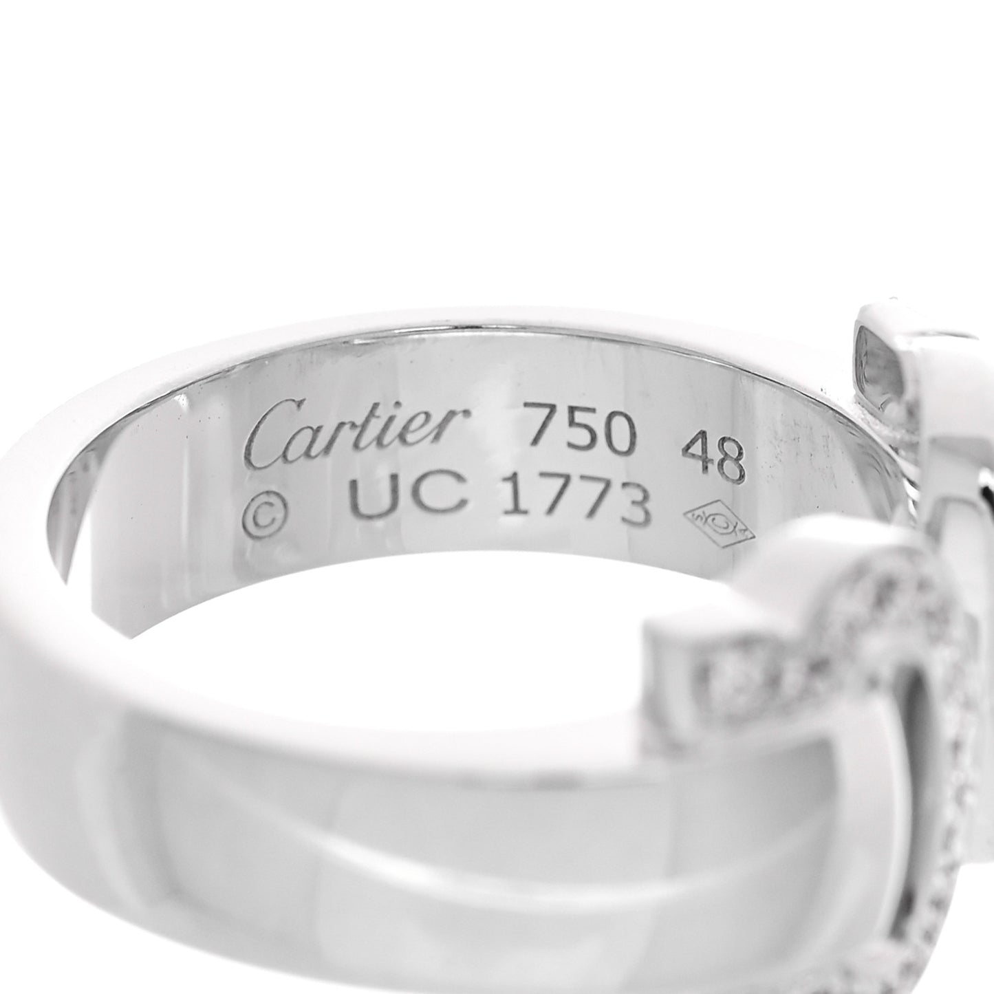 18K White Gold Diamond C De Cartier Ring 48 4.5