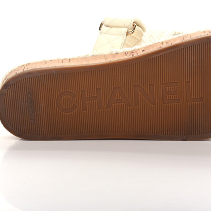 Chanel Cord Lambskin Quilted Logo Mules 38 White 9 of 13