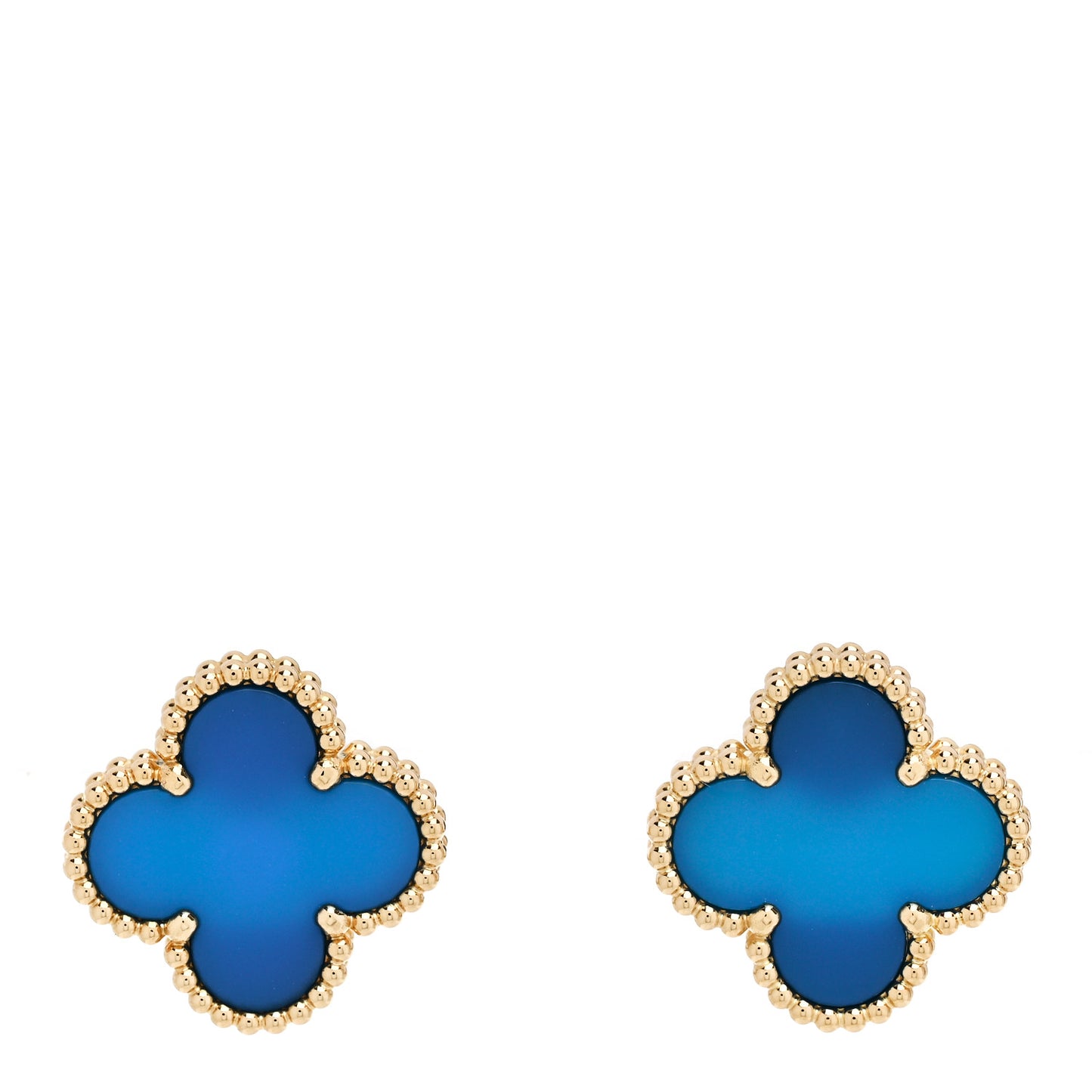 18K Yellow Gold Blue Agate Vintage Alhambra Earrings