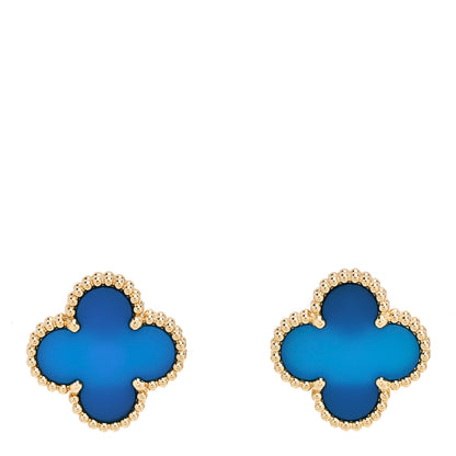 Van Cleef & Arpels 18K Yellow Gold Blue Agate Vintage Alhambra Earrings 1 of 5