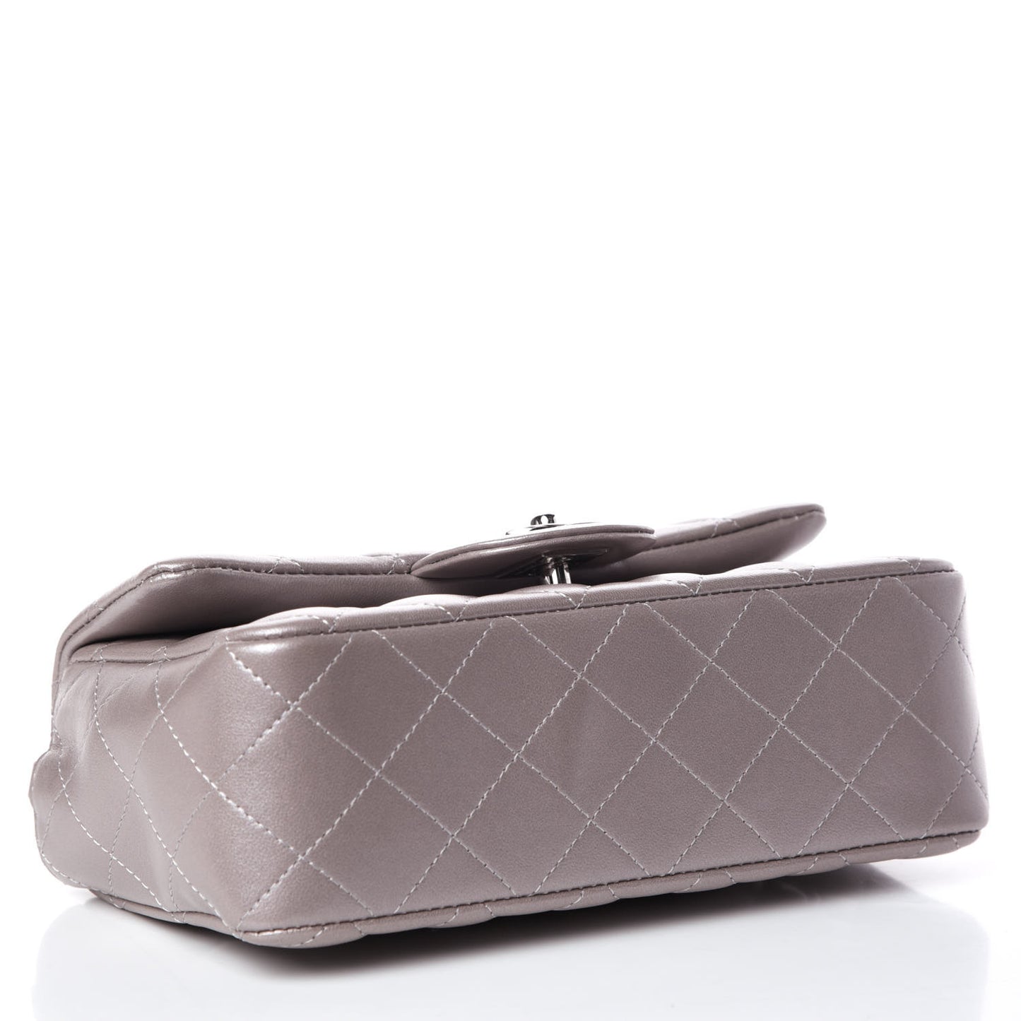 Metallic Lambskin Quilted Mini Rectangular Flap Light Silver
