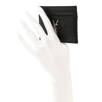 Saint Laurent Grain De Poudre Matelasse Chevron Monogram Credit Card Case Black 2 of 8