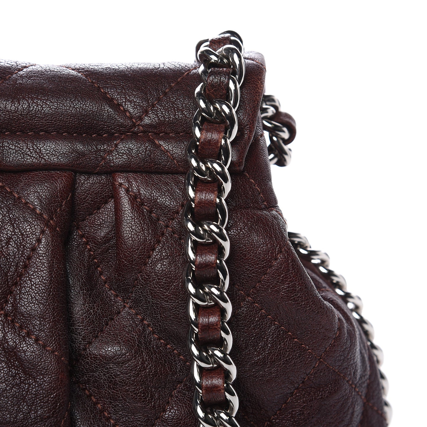 Washed Lambskin Quilted Medium Chain Around Messenger Dark Brown