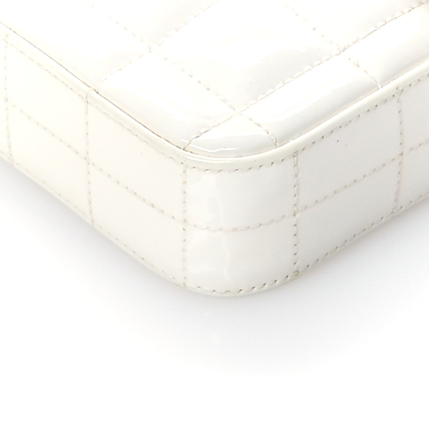 Patent Quilted East West Chocolate Bar Flap White
