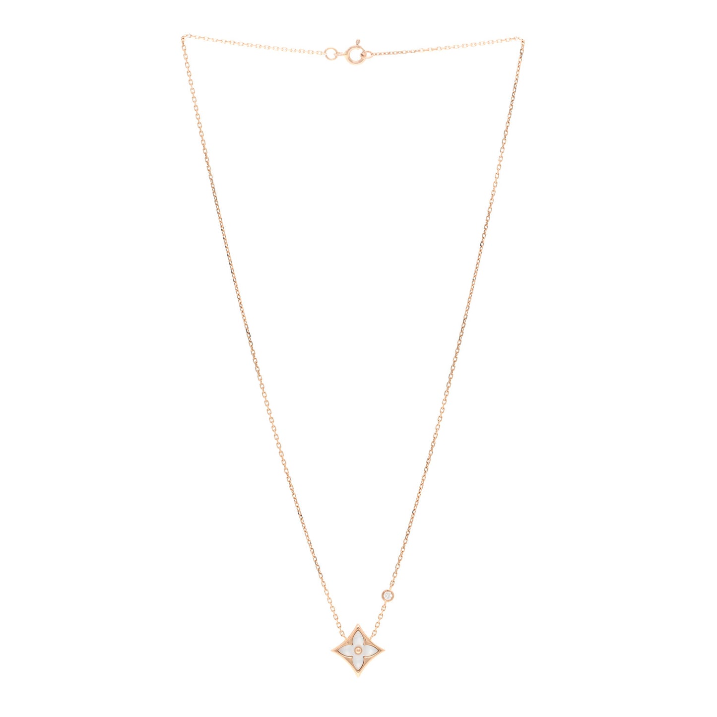 18K Pink Gold Diamond Mother of Pearl Color Blossom BB Star Pendant Necklace