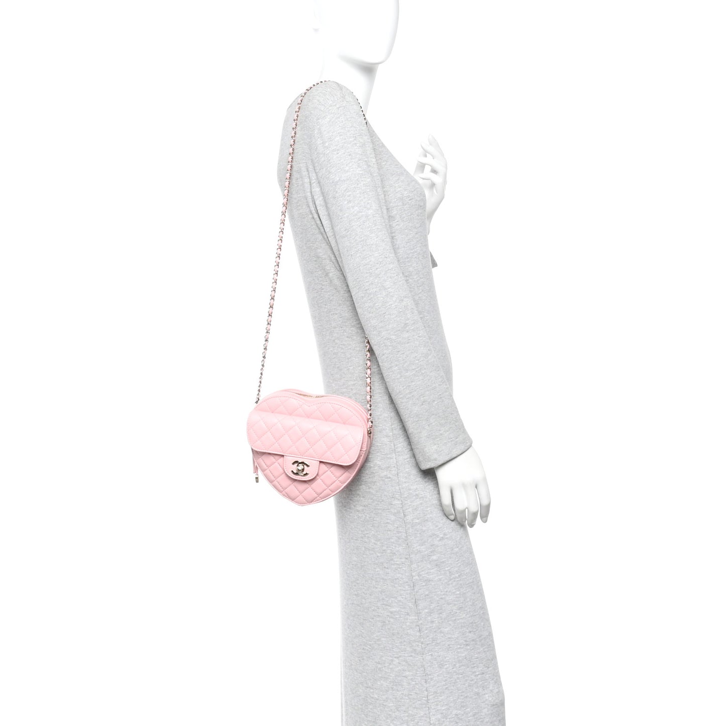 Lambskin Quilted Large CC In Love Heart Bag Light Pink