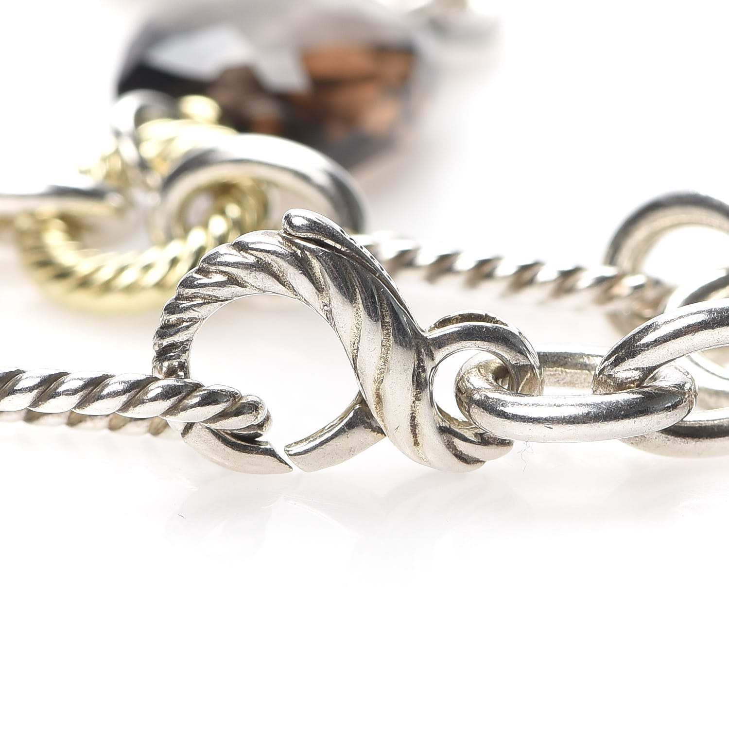 David Yurman Sterling Silver 18K Yellow Gold Smoky Quartz Figaro Link Pendant Necklace 5 of 5