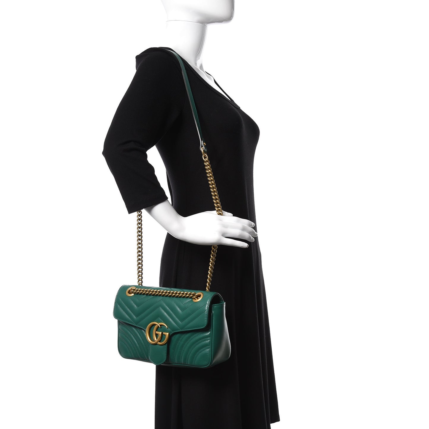 Calfskin Matelasse Small GG Marmont Shoulder Bag Emerald Green
