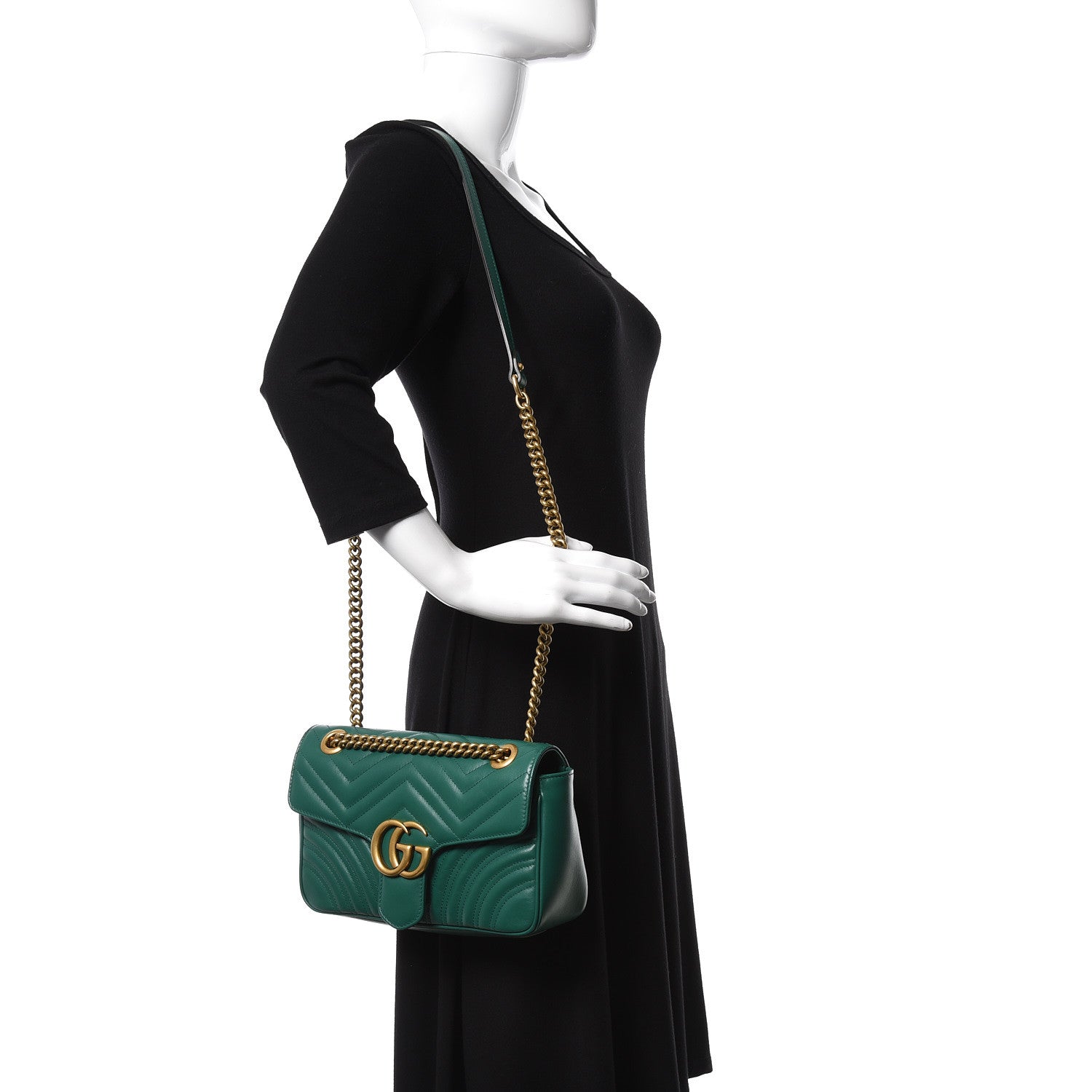 Gucci Calfskin Matelasse Small GG Marmont Shoulder Bag Emerald Green 2 of 9