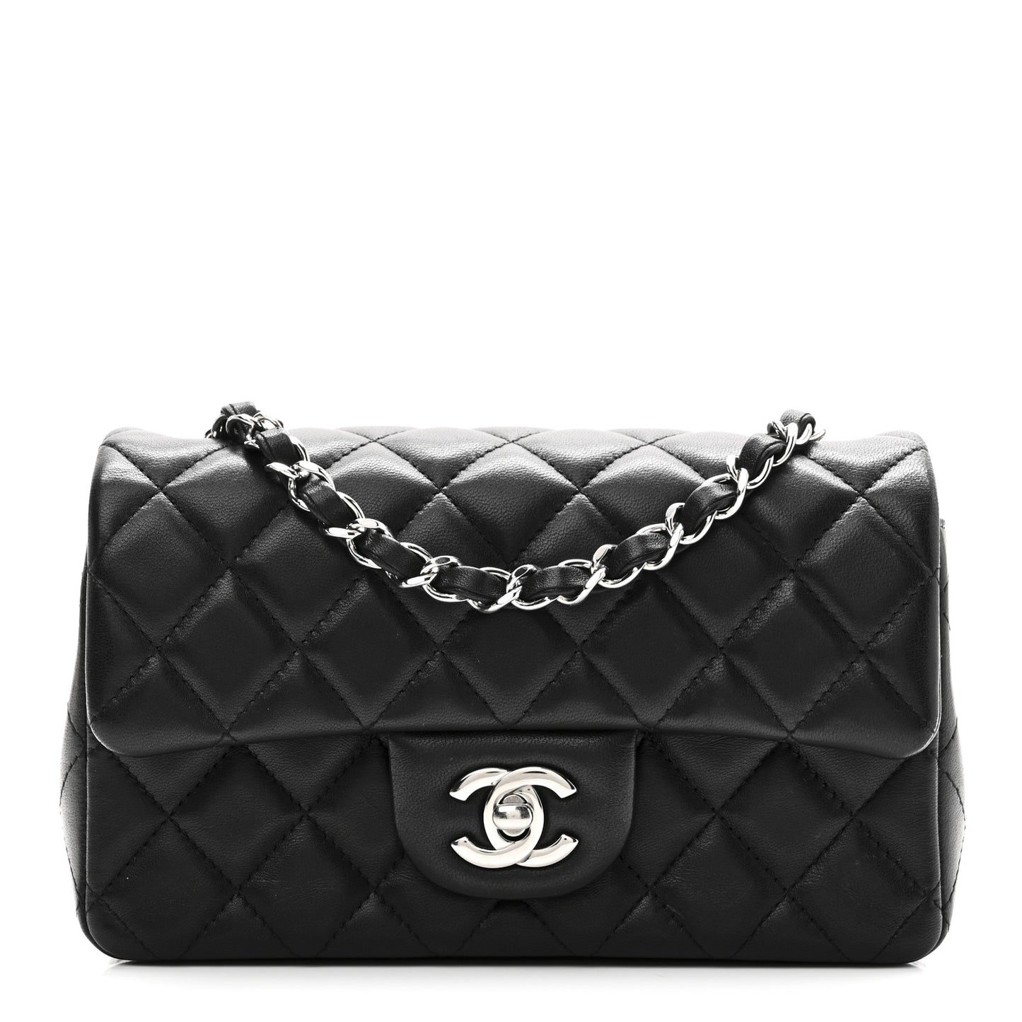 Lambskin Quilted Mini Rectangular Flap Black