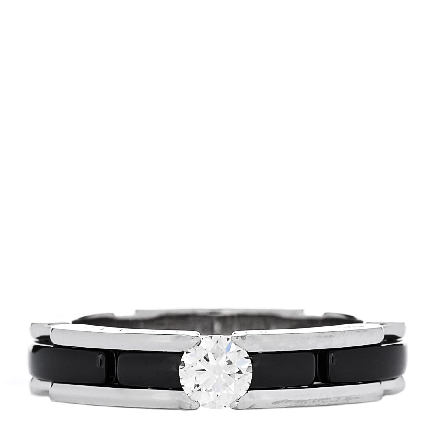 Chanel 18K White Gold Ceramic Diamond Slim Ultra Ring 49 4.75 1 of 6