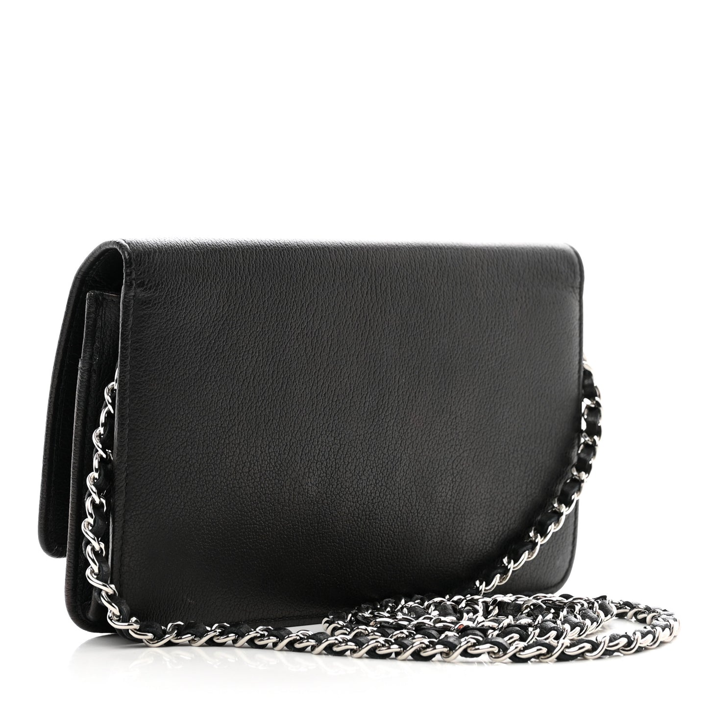Calfskin Camellia Wallet on Chain WOC Black