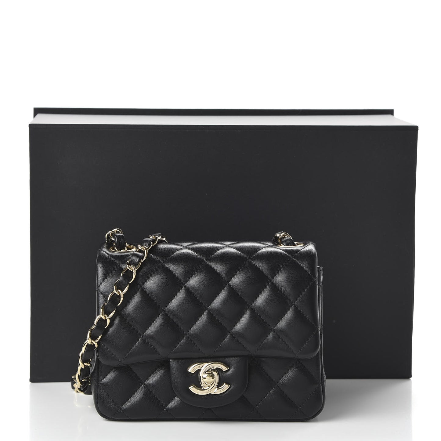 Lambskin Quilted Mini Square Flap Black