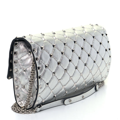 Valentino Garavani Metallic Lambskin Rockstud Spike Wallet on Chain Silver 2 of 5