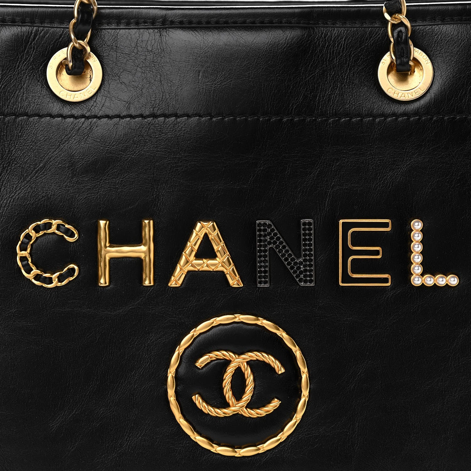 Chanel Aged Calfskin Small Charms Deauville Tote Black 8 of 10