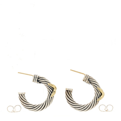 David Yurman Sterling Silver 14K Yellow Gold Cable Classics X Hoop Earrings 2 of 3